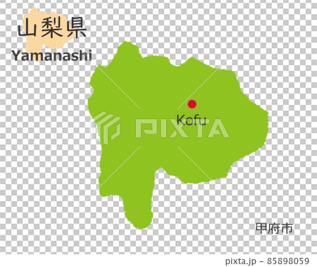 山梨県と県庁所在地 手描き風のかわいい地図 のイラスト素材