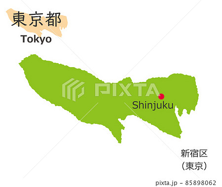 東京都と都庁所在地、手描き風のかわいい地図	 85898062