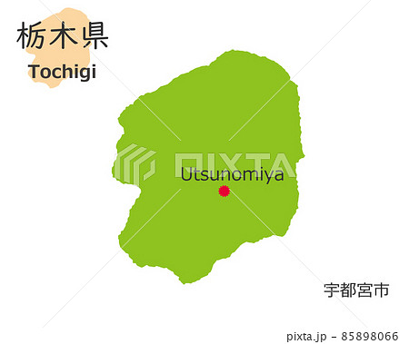栃木県と県庁所在地、手描き風のかわいい地図	 85898066