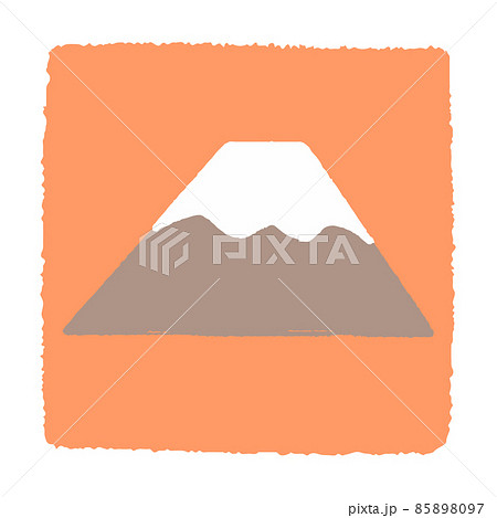 背景がオレンジ色のシンプルな富士山のカラーイラストのイラスト素材
