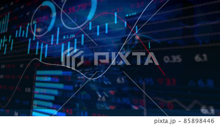 Image of statistics and financial data processing over cityscape 85898446