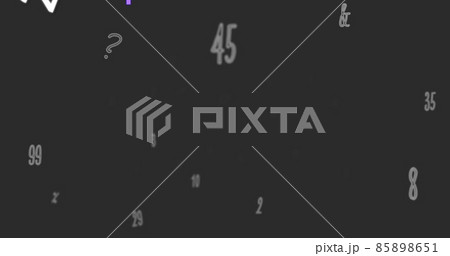 Digital image of multiple changing numbers floating against grey background 85898651