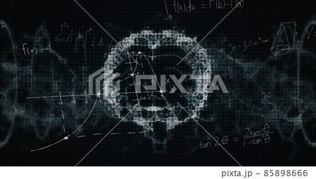 Image of mathematical equations over digital model of human brain on black background Image of mathematical equations over digital model of human brain on black background 85898666