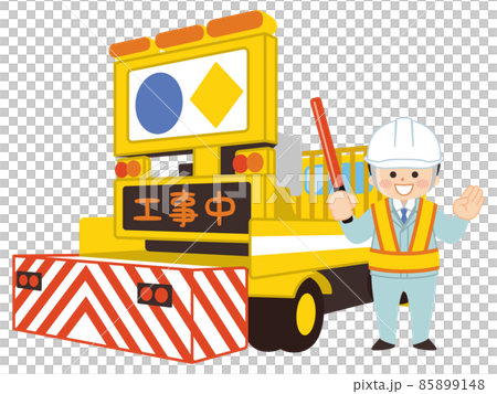 標識車と作業員の男性　道路工事 85899148