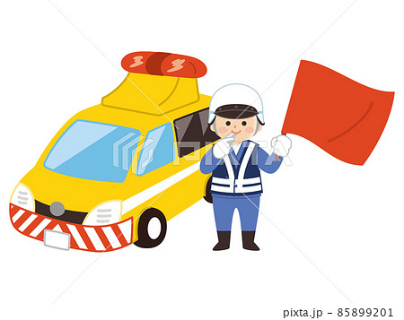 道路パトロールカーと交通管理隊員の男性 85899201
