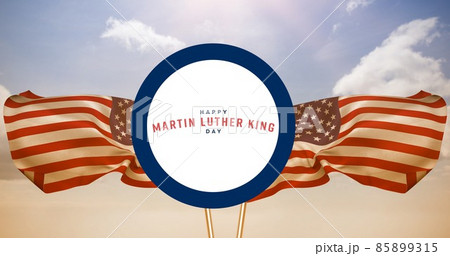 Digital composite image of martin luther king day celebration over american flag against sky 85899315