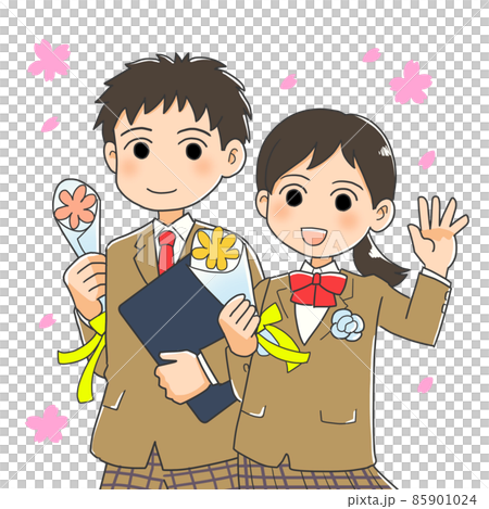 穿制服的花的男女學生 85901024