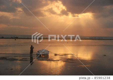 夜明けのビーチで水浴する人(サヌール/インドネシア・バリ島) 夜明けのビーチで水浴する人(サヌール/インドネシア・バリ島) 85901238