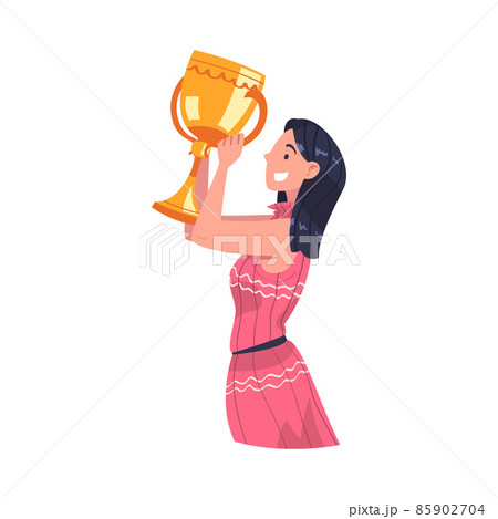 Woman Winner Holding Golden Cup as Trophy and Award Vector Illustration Woman Winner Holding Golden Cup as Trophy and Award Vector Illustration 85902704