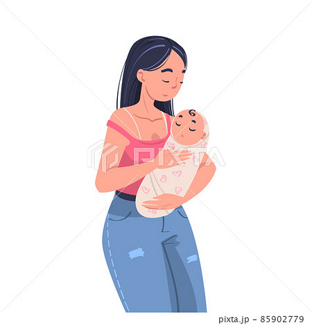 Woman Character Holding Wrapped Baby with Arms Nursing Him Vector Illustration Woman Character Holding Wrapped Baby with Arms Nursing Him Vector Illustration 85902779