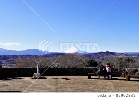 青空の吾妻山公園と雪の富士山 85902835
