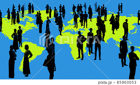 世界地図と人々のシルエット 85903053