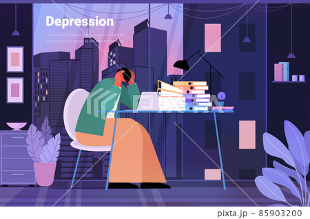 depressed businessman overworked business man sitting at workplace feeling desperate mental health diseases depression 85903200
