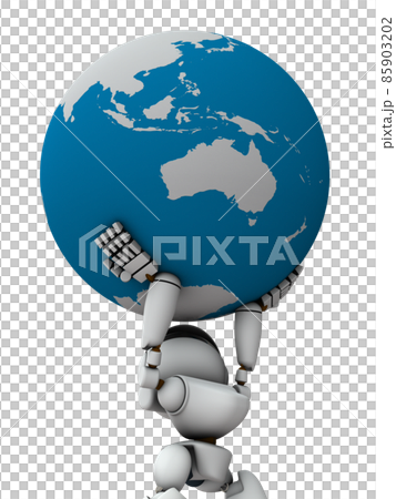 A robot that supports the earth from the foundation. A metaphor for the support of economics and politics around the world by artificial intelligence. A robot that supports the earth from the foundation. A metaphor for the support of economics and politics around the world by artificial intelligence. 85903202