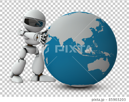 A robot that rolls the earth. The concept of domination by operating the world economy and politics by artificial intelligence. A robot that rolls the earth. The concept of domination by operating the world economy and politics by artificial intelligence. 85903203