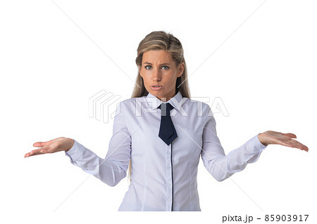 Business woman holding hands out Business woman holding hands out 85903917