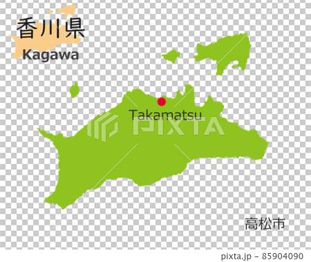 香川県と県庁所在地、手描き風のかわいい地図 85904090