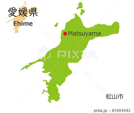 愛媛県と県庁所在地、手描き風のかわいい地図 85904092