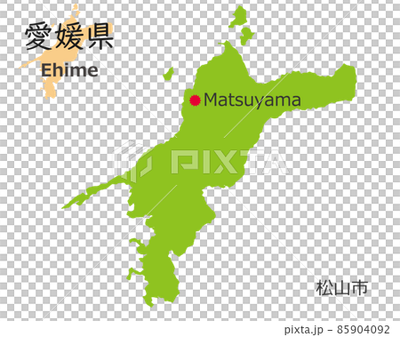 愛媛県と県庁所在地、手描き風のかわいい地図 85904092