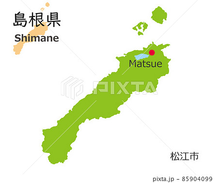 島根県と県庁所在地 手描き風のかわいい地図のイラスト素材
