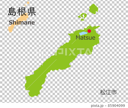 島根県と県庁所在地、手描き風のかわいい地図 島根県と県庁所在地、手描き風のかわいい地図 85904099
