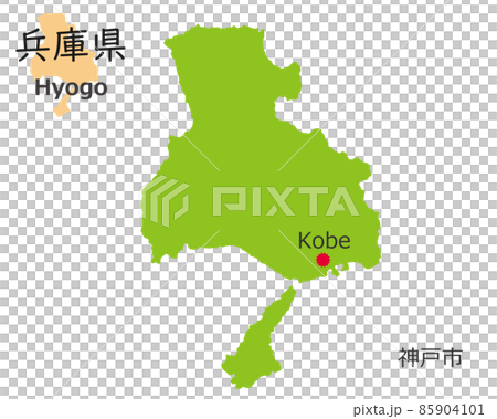 兵庫県と県庁所在地、手描き風のかわいい地図 兵庫県と県庁所在地、手描き風のかわいい地図 85904101