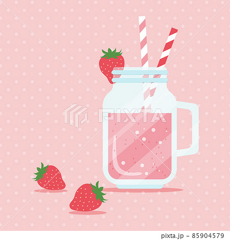 苺とグラスに入ったスムージー ジュース の背景イラストのイラスト素材