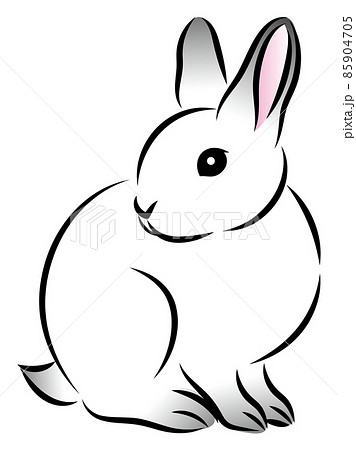 絵筆で描いた墨絵風のお洒落なウサギのイラスト 手描きのアナログ風イラスト 卯年 年賀状素材 ベクターのイラスト素材