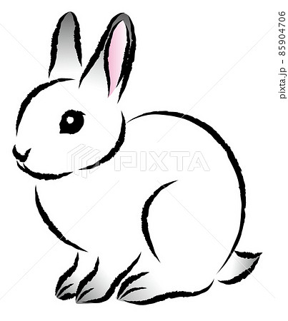 絵筆で描いた墨絵風のお洒落なウサギのイラスト 手描きのアナログ風イラスト 卯年 年賀状素材 ベクターのイラスト素材