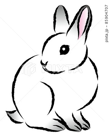 絵筆で描いた墨絵風のお洒落なウサギのイラスト 手描きのアナログ風イラスト 卯年 年賀状素材 ベクターのイラスト素材