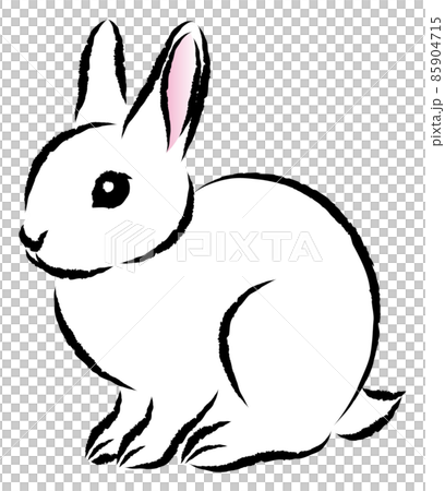 絵筆で描いた墨絵風のお洒落なウサギのイラスト 手描きの