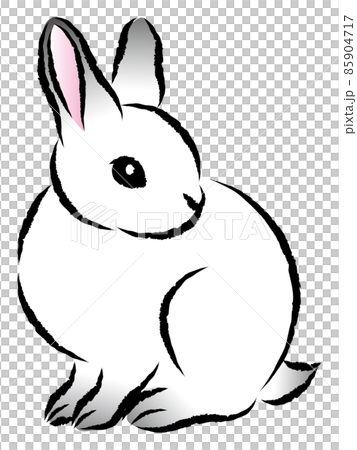 絵筆で描いた墨絵風のお洒落なウサギのイラスト 手描きのアナログ風イラスト 卯年 年賀状素材 ベクター 85904717