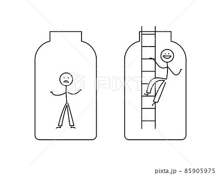 シンプルな棒人間のイラストセット 瓶の中で孤立する 這い上がる シンプルな棒人間のイラストセット 瓶の中で孤立する 這い上がる 85905975