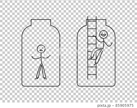 シンプルな棒人間のイラストセット 瓶の中で孤立する 這い上がる シンプルな棒人間のイラストセット 瓶の中で孤立する 這い上がる 85905975