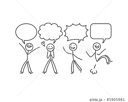 シンプルな棒人間のイラストセット 喜びと吹き出しのイラスト素材