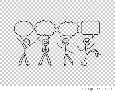 帶有歡樂和語音氣泡的簡單火柴人插圖集 帶有歡樂和語音氣泡的簡單火柴人插圖集 85905981