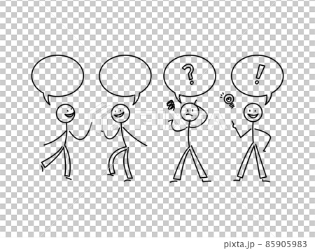 シンプルな棒人間のイラストセット　会話　疑問と気づき　吹き出し 85905983