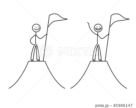 シンプルな棒人間のイラストセット　登頂　旗 85906147