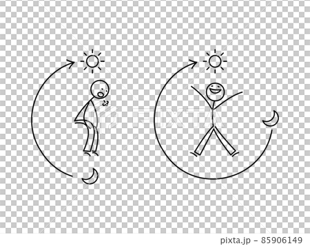 シンプルな棒人間のイラストセット　睡眠　寝不足 85906149