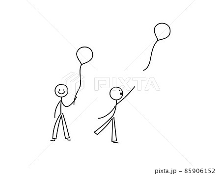 シンプルな棒人間のイラストセット　風船を持つ 85906152