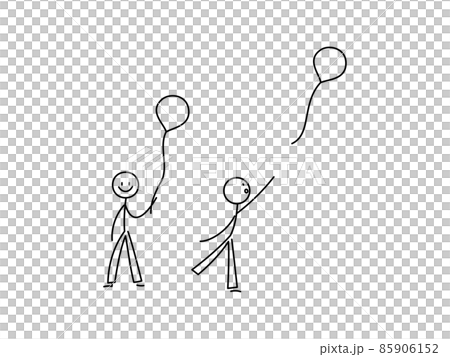 シンプルな棒人間のイラストセット　風船を持つ 85906152