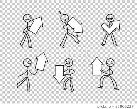 帶箭頭的簡單火柴人插圖集 85906227