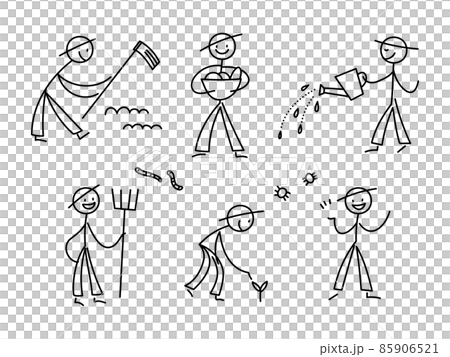 シンプルな棒人間のイラストセット　農業 85906521