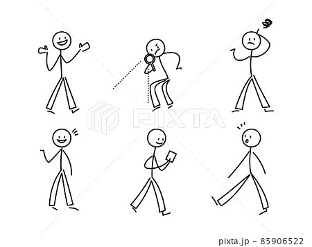 Stick Man Gestures And Movement Set. Simple Poses And Active Actions  Abstract People Running And Slow Walking Pose Of Amazement Despair With  Hands Near Head Raised Hand Greeting. Vector Silhouette. Royalty Free