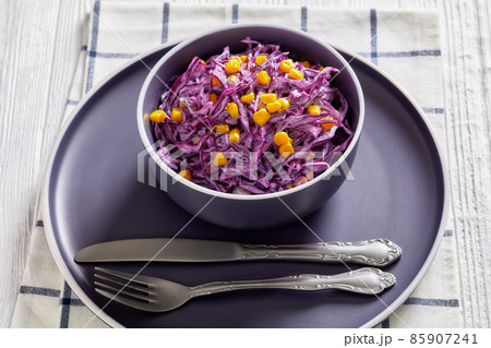 red cabbage corn salad with mayonnaise dressing 85907241