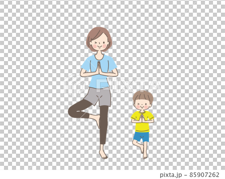 媽媽和孩子微笑著享受瑜伽 媽媽和孩子微笑著享受瑜伽 85907262