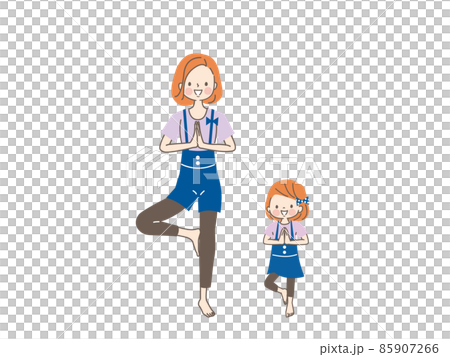 笑顔でヨガを楽しむママと子供 85907266
