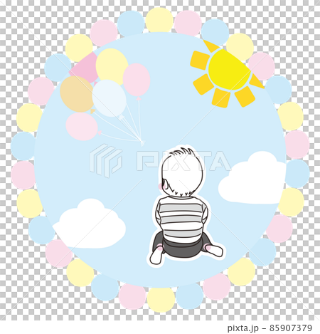 Illustration of a cute baby Aka-chan looking at the sky Colorful, white border 85907379