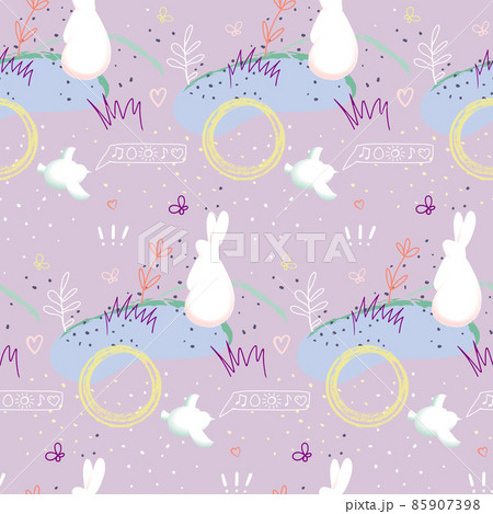 Hand drawn abstract seamless pattern with rabbits 85907398