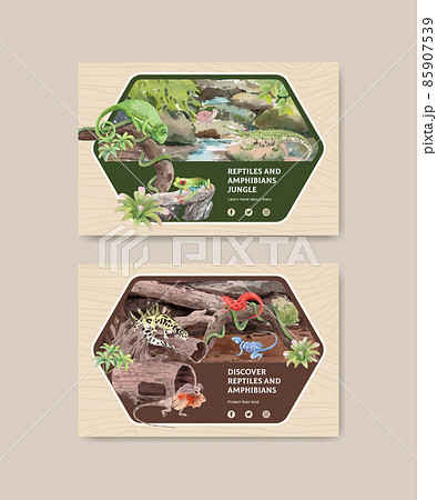 Facebook template with reptiles and amphibians animal concept,watercolor style Facebook template with reptiles and amphibians animal concept,watercolor style 85907539